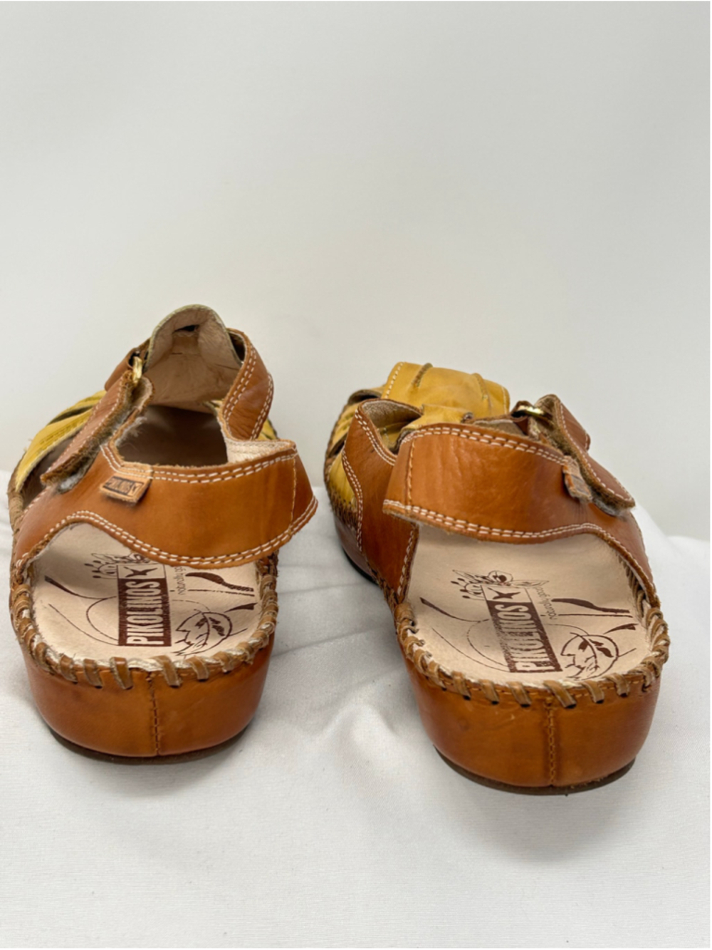 Pikolinos Leather T-Strap Sandals Yellow Tan Floral Size 41 EU - Picture 7 of 9